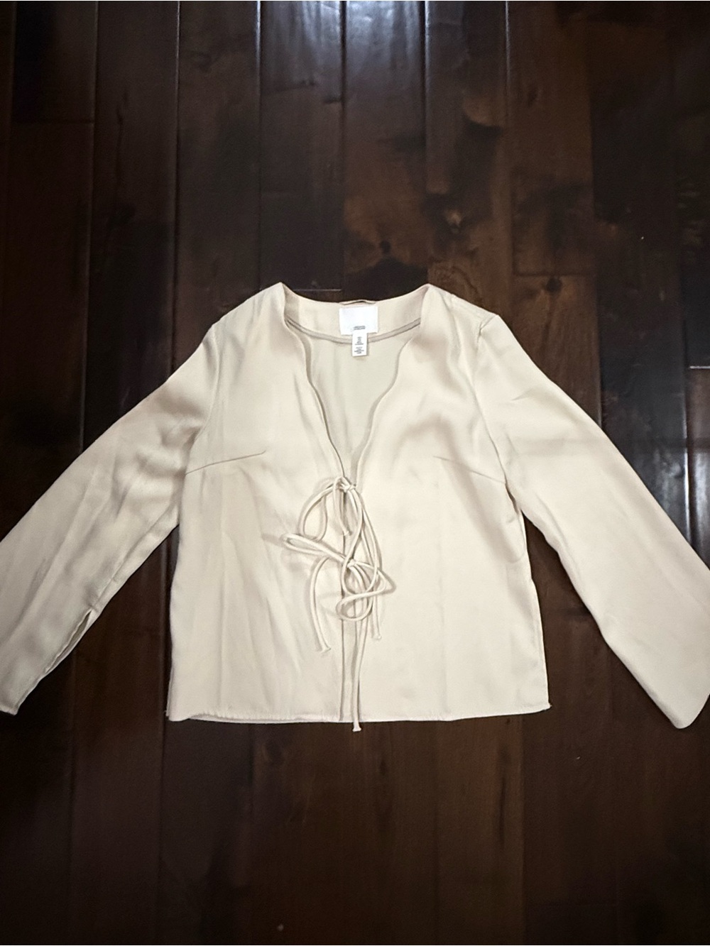 Zara Cream Tie-Front V-Neck Blouse